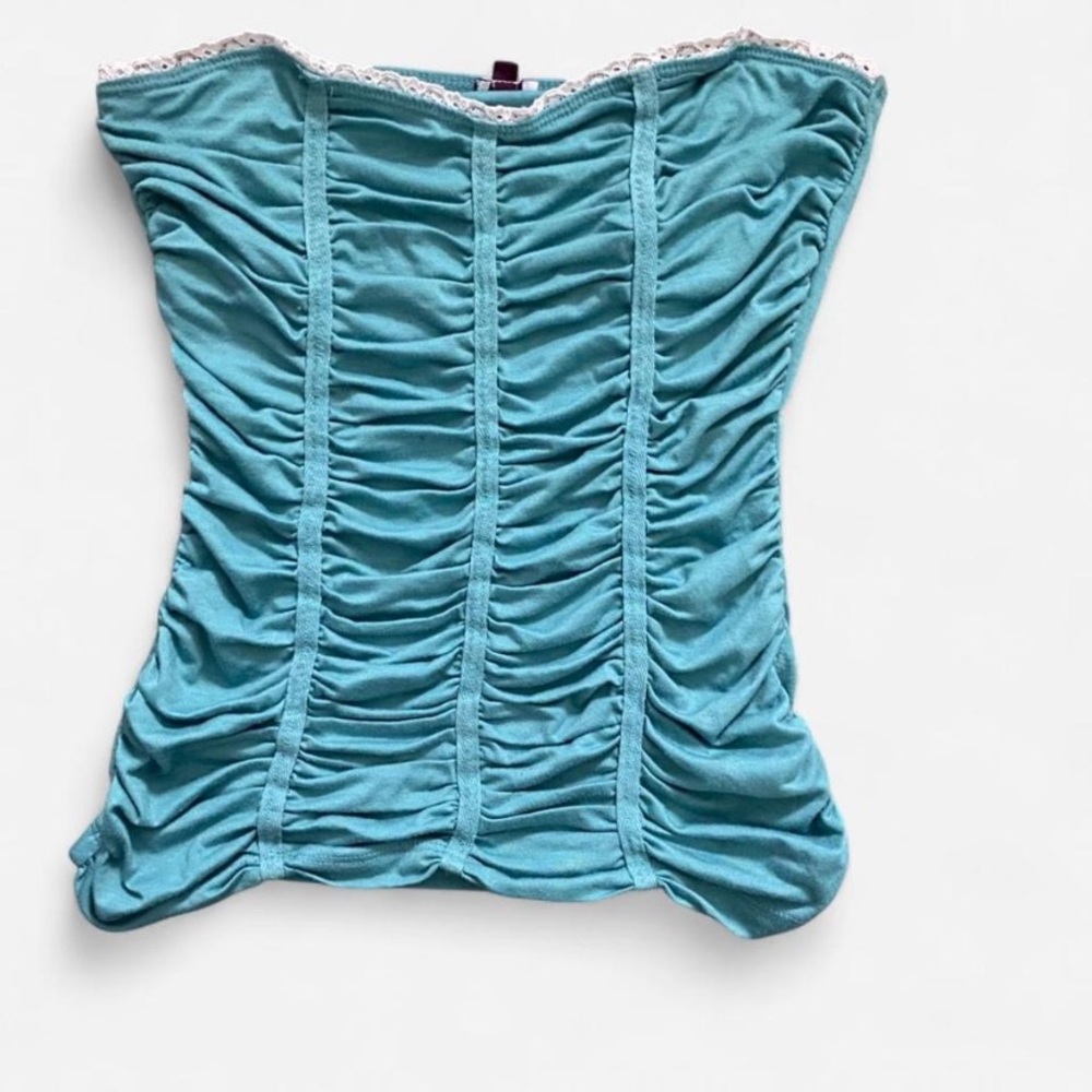 Kirra Teal Ruched Strapless Blouse